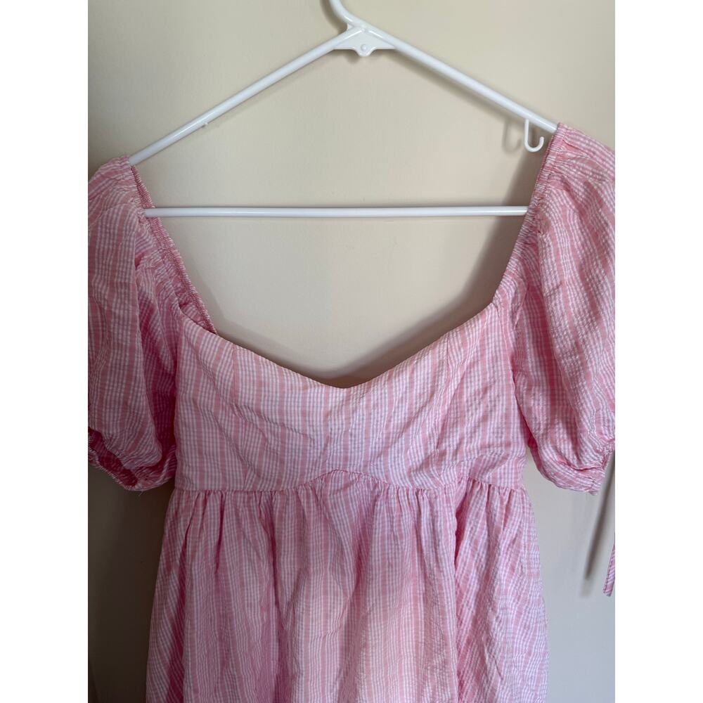 Mable Sz M Subtle Stripe Babydoll Tiered Sweetheart Mini Dress Spring Preppy - Picture 5 of 15